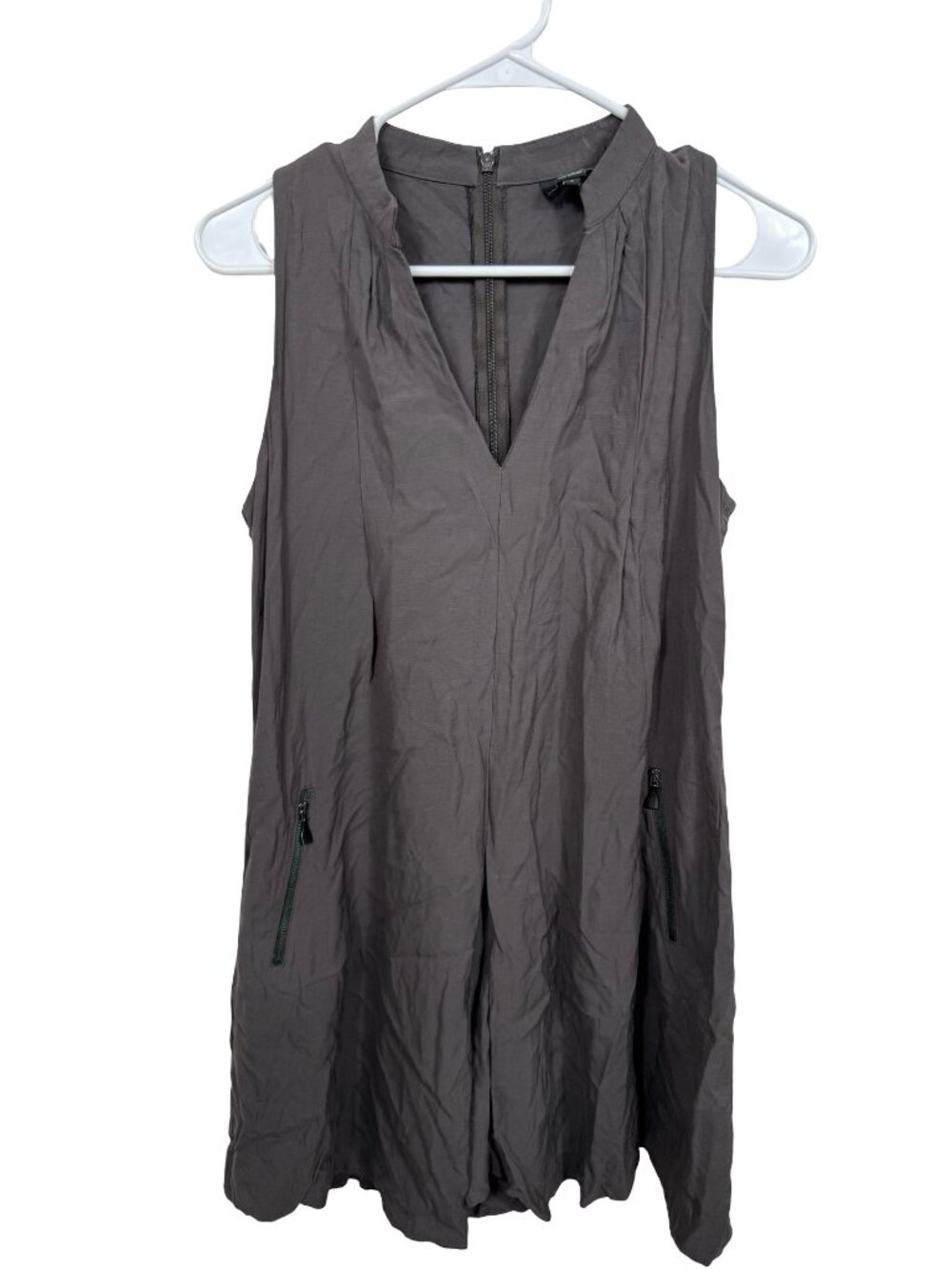 W by Worth Romper Womens 2 Charcoal Gray Rayon Pockets Relaxed Summer